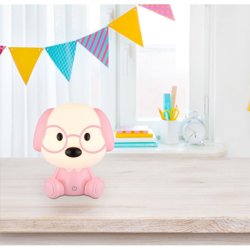 Globo 21761P - Luz nocturna infantil LED recargable y regulable PUPPY 1 W/5 V 500 mAh rosa
